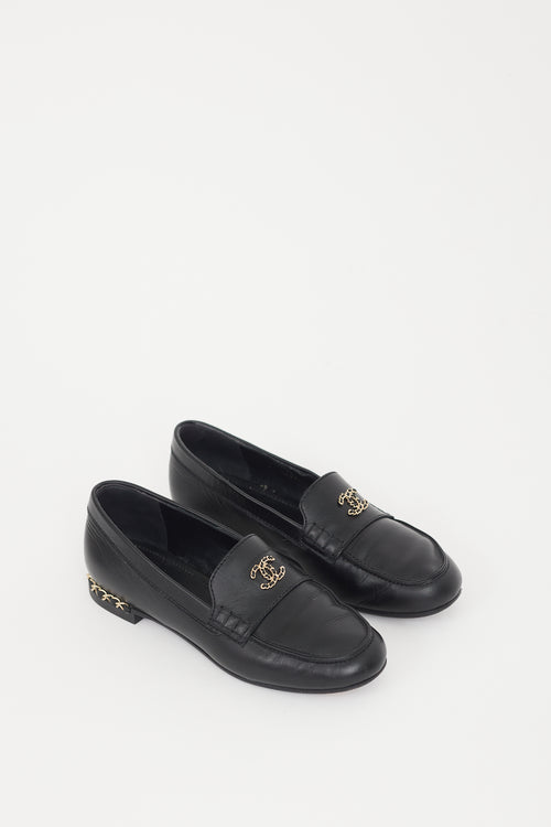 Chanel Black 
Gold Leather Chainlink Loafer