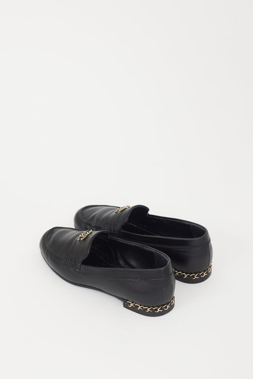 Chanel Black 
Gold Leather Chainlink Loafer