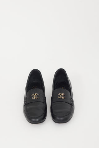 Chanel Black 
Gold Leather Chainlink Loafer