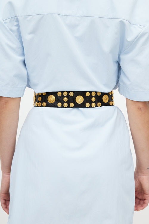 Chanel Black 
Gold Coin Leather Belt