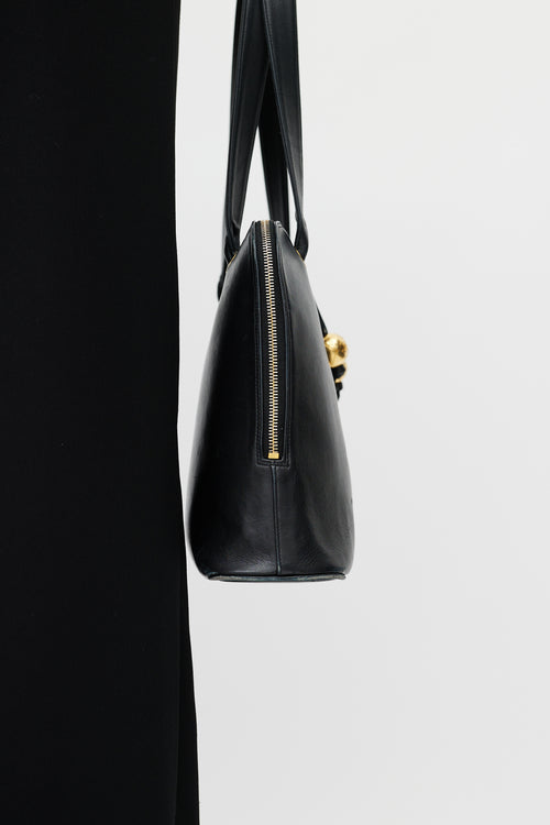 Chanel Black 
Gold Dome CC Leather Bag