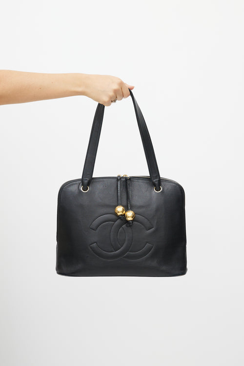 Chanel Black 
Gold Dome CC Leather Bag