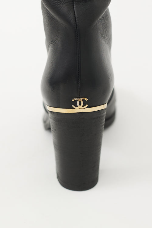 Chanel Black 
Gold Leather Riding Boot