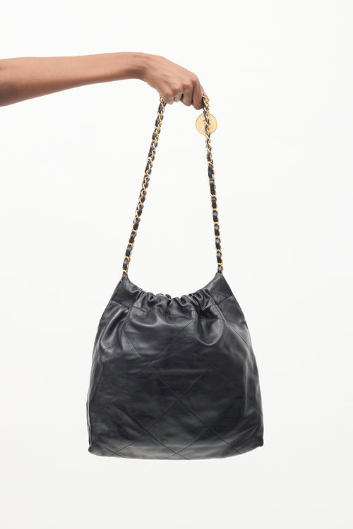 Chanel Black Quilted Leather 22 Hand Bag