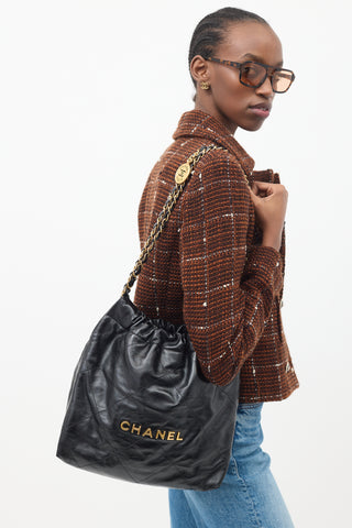 Chanel Black Quilted Leather 22 Hand Bag