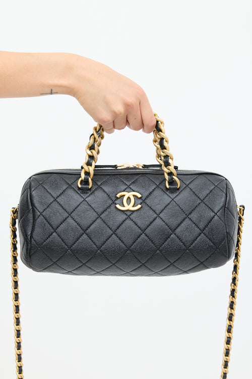 Chanel 2019 Black Leather Quilted Bowling Bag