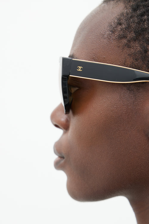 Chanel Black 
Gold Reflective Square Sunglasses