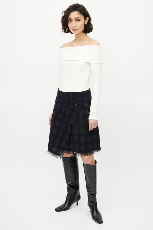 Chanel Black 
Grey Wool Check Mini Skirt