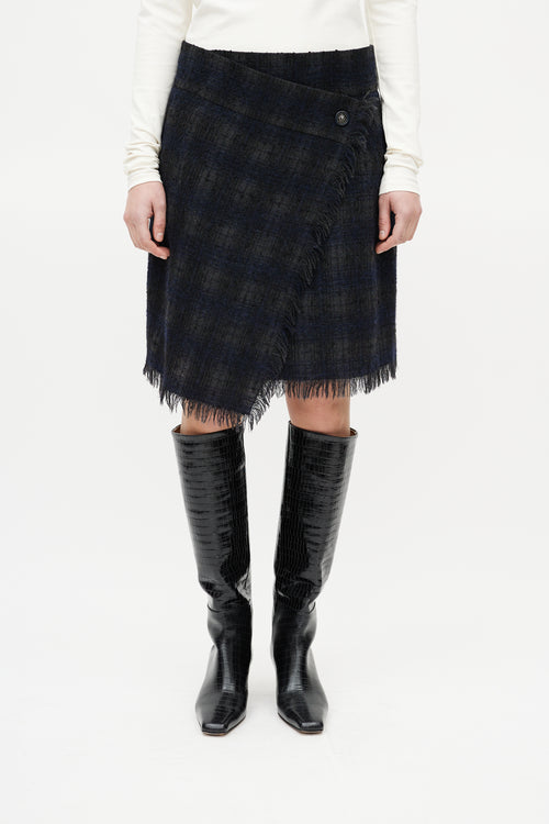 Chanel Black 
Grey Wool Check Mini Skirt