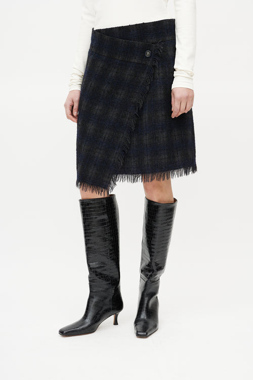 Chanel Black 
Grey Wool Check Mini Skirt