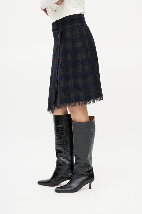 Chanel Black 
Grey Wool Check Mini Skirt