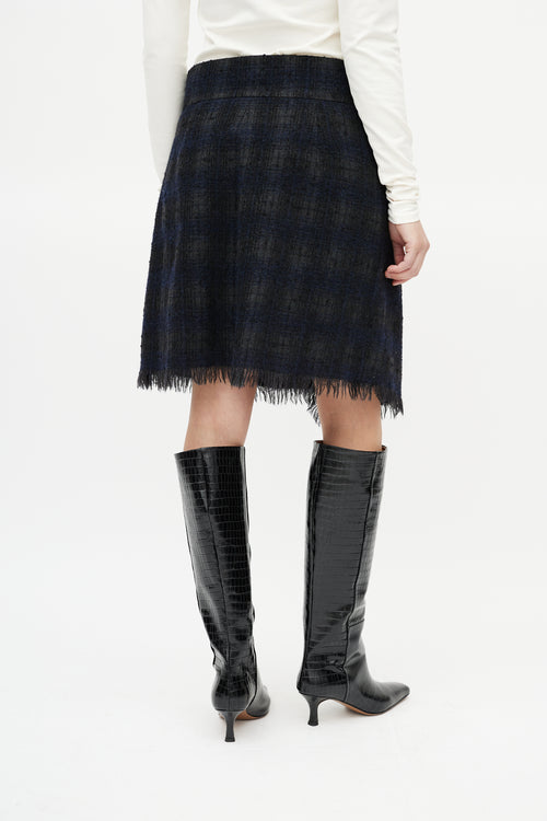 Chanel Black 
Grey Wool Check Mini Skirt