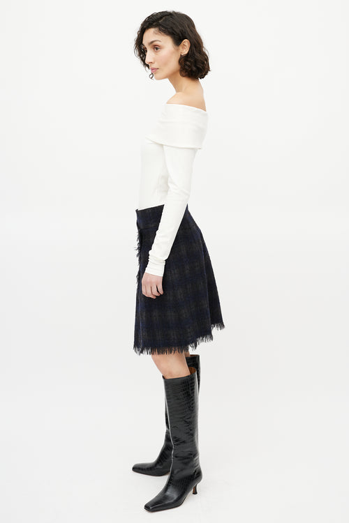 Chanel Black 
Grey Wool Check Mini Skirt