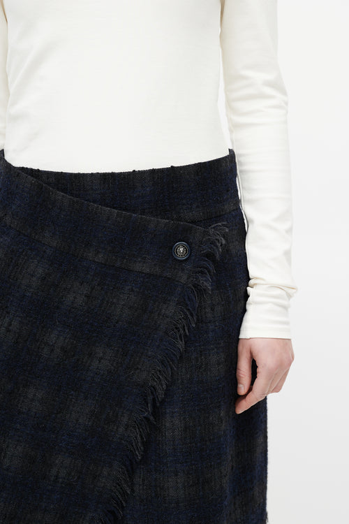 Chanel Black 
Grey Wool Check Mini Skirt