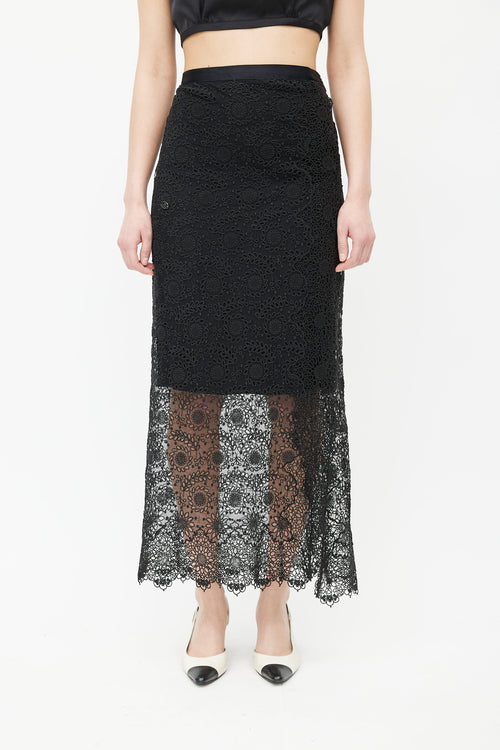 Chanel Black Eyelet Lace Skirt