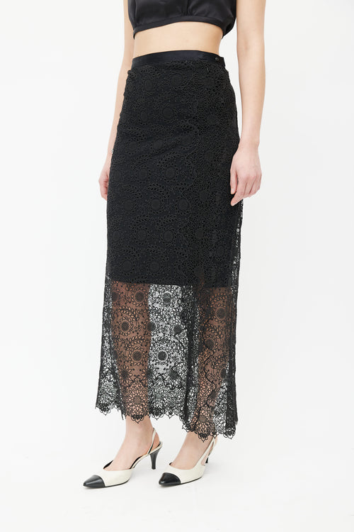 Chanel Black Eyelet Lace Skirt