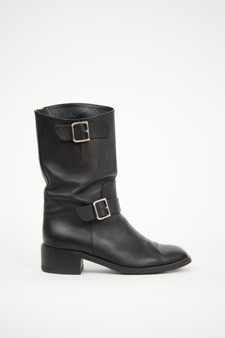 Chanel Black Leather CC Biker Boot