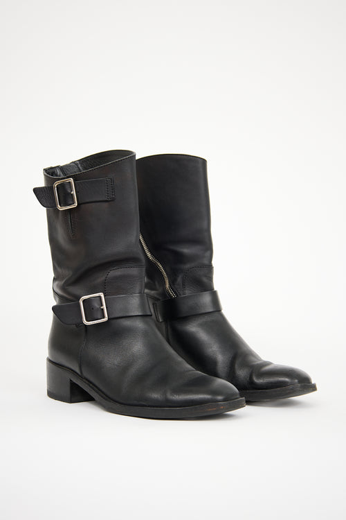 Chanel Black Leather CC Biker Boot