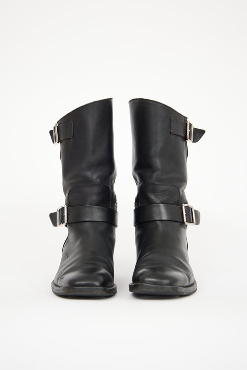 Chanel Black Leather CC Biker Boot