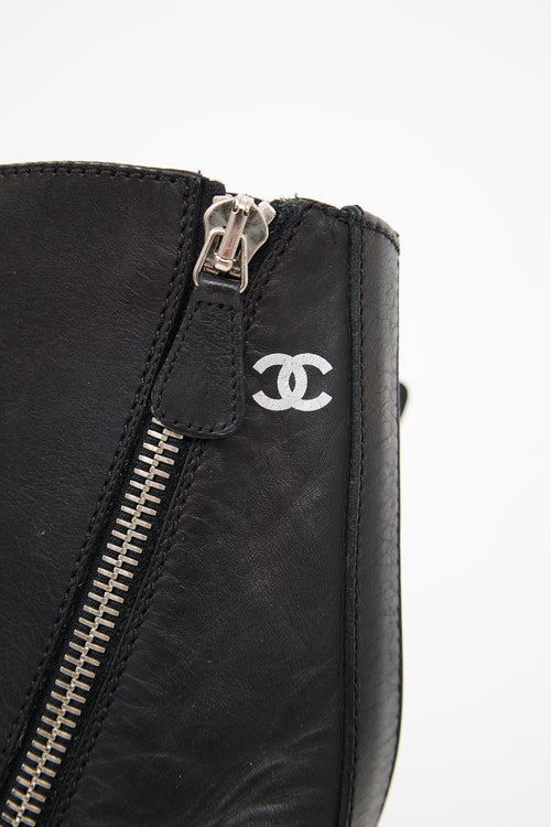 Chanel Black Leather CC Biker Boot