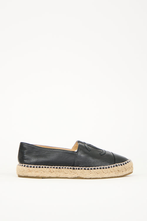 Chanel Black Leather CC Espadrille