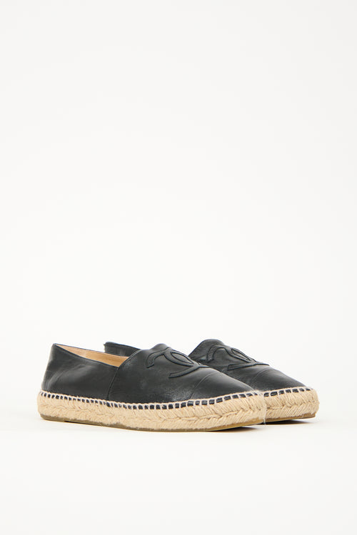 Chanel Black Leather CC Espadrille