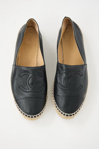 Chanel Black Leather CC Espadrille