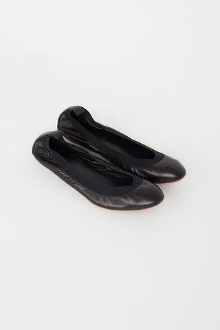 Chanel Black Leather CC Ballet Flat