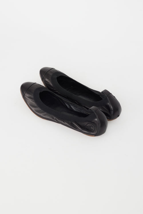 Chanel Black Leather CC Ballet Flat