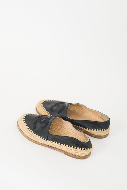 Chanel Black Leather CC Logo Espadrille