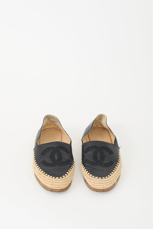 Chanel Black Leather CC Logo Espadrille