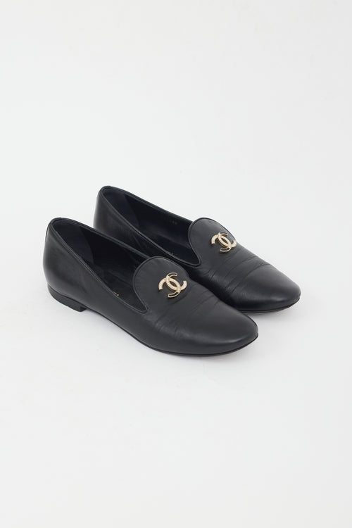 Chanel Black Leather CC Logo Loafer