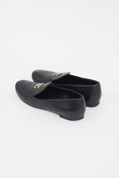 Chanel Black Leather CC Logo Loafer