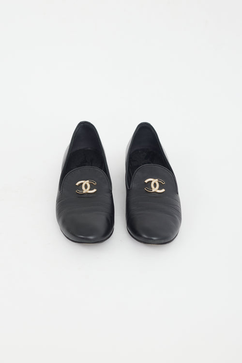 Chanel Black Leather CC Logo Loafer