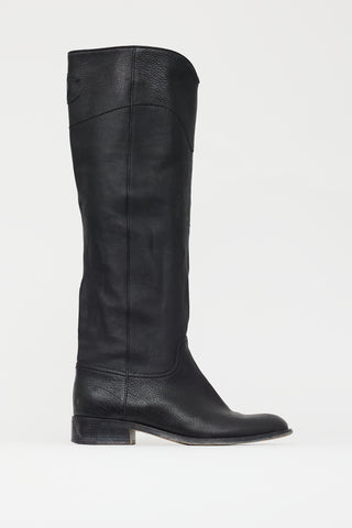 Chanel Black Leather CC Embossed Knee High Boot