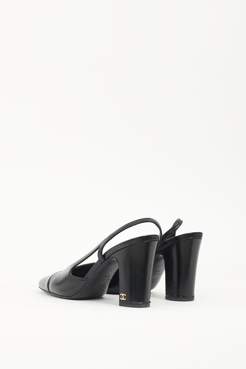 Chanel Black Leather CC Slingback Pump