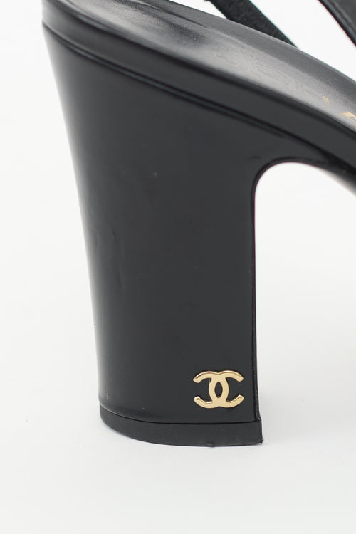 Chanel Black Leather CC Slingback Pump