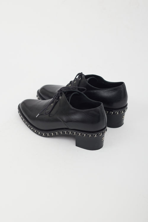 Chanel Black Leather Block Heel Oxford