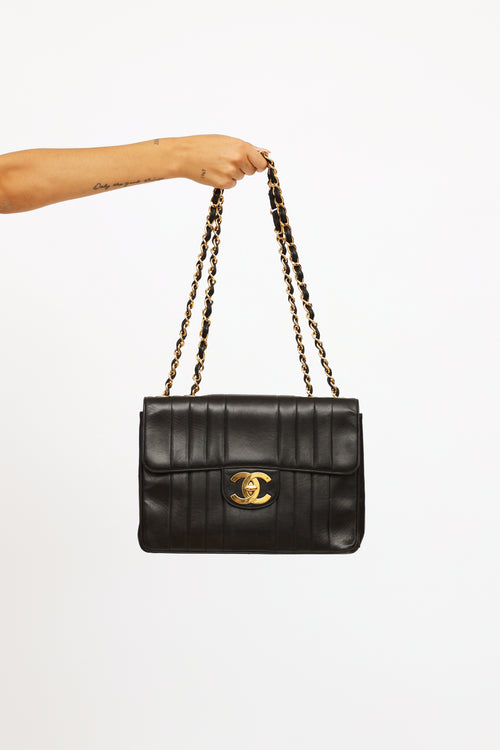 Chanel Black Vertical Quilt Lamkskin Flap Bag