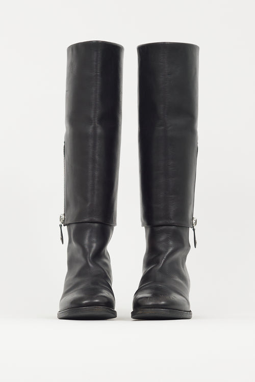 Chanel Black Leather Bombay Folded Riding Boot