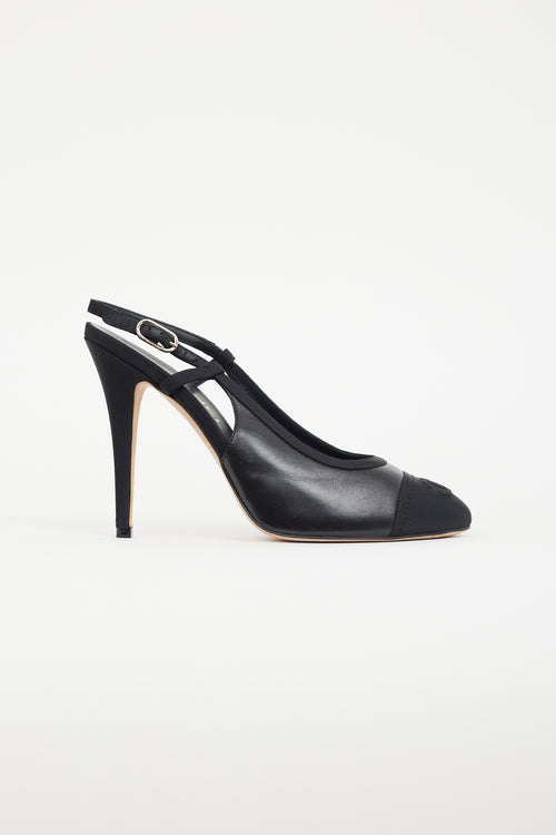 Chanel Black Leather Logo Slingback Heel