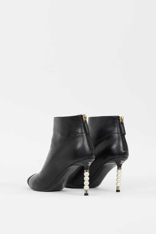 Chanel Black Leather Pearl CC Boot