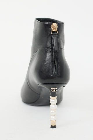 Chanel Black Leather Pearl CC Boot