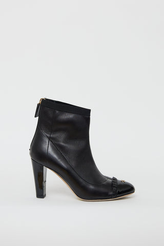 Chanel Black Leather Ruffled Ankle Boot