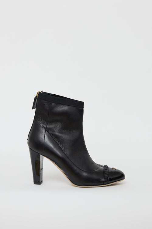 Chanel Black Leather Ruffled Ankle Boot