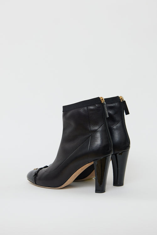 Chanel Black Leather Ruffled Ankle Boot