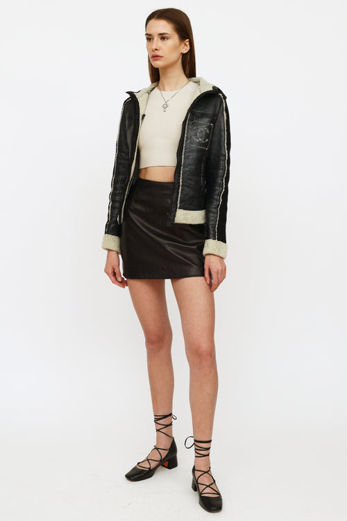 Chanel Black Leather 
Shearling Jacket