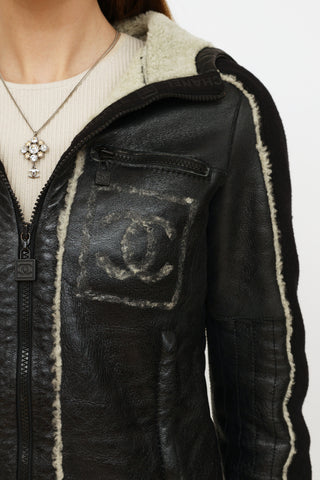 Chanel Black Leather 
Shearling Jacket