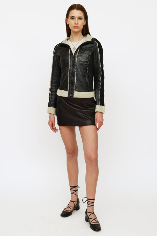 Chanel Black Leather 
Shearling Jacket