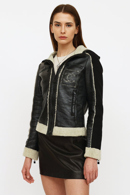 Chanel Black Leather 
Shearling Jacket